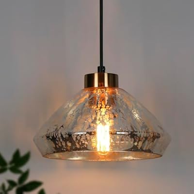 KSANA Pendant Lights Kitchen Island, 9.8'' Modern Pendant Light Fixtures with Textured Mercury Glass Shade, Black and Plating Brass Kitchen Pendant Lighting Over Island