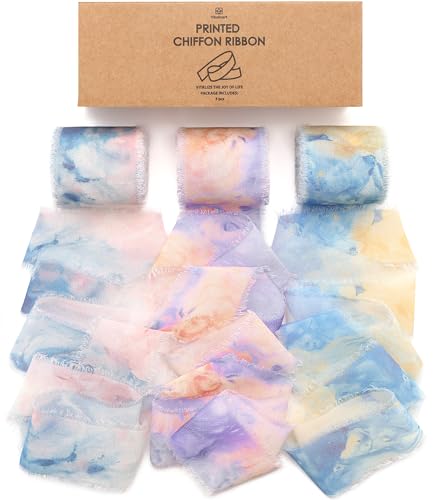 Vitalizart Pink Blue Chiffon Ribbon Silk Like1 1/2 Inch Printed Frayed Ribbon for Gift Wrapping Wedding Invitations Flower Bouquets Bridal Shower 21 Yard