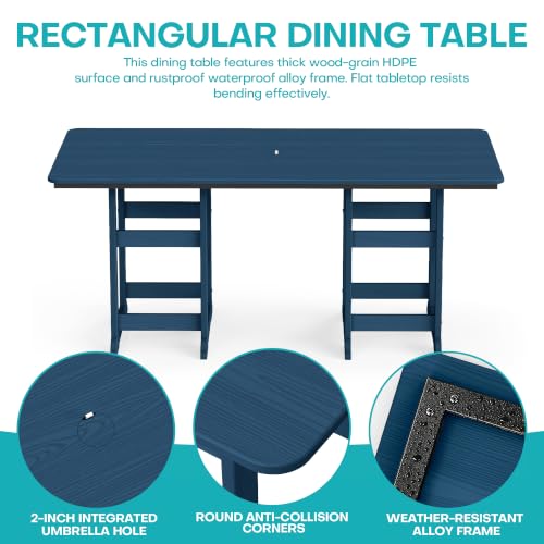 Image of 5-Piece Dining Set, HDPE Table & 4 Chairs, Blue | HDPE Dining Set All-Weather, No Rust No Crack , 69.1 inch Table , 304 Stainless ,Wood‑Grain Outdoor Patio Set