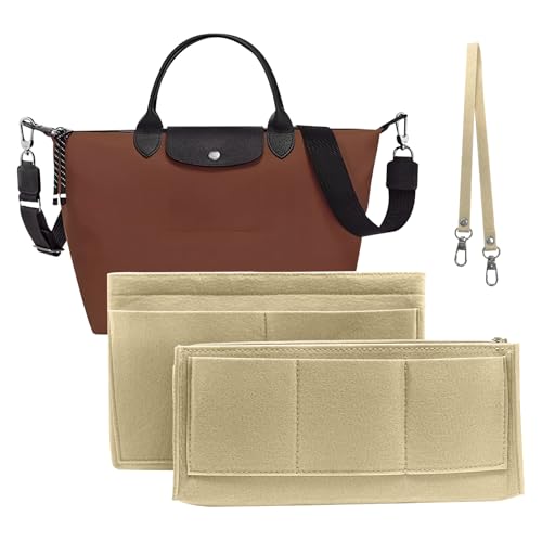 gexuamz Modny organizer odpowiedni do torebki, organizera torebek damskich, torba na ramię, wiele kieszeni filcowych dla kobiet (beżowy, L 25 x 15 x 16 cm)