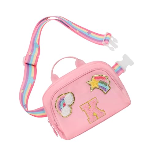 Fanny Pack for Girls, Cute Purse for Girls Teens Crossbody Bag for Kids Belt Bag With 2 Compartments Trendy Stuff Graduation Birthday Gifts for 4 5 6 7 8 9 10 11 12 13 Years Old Initial K-Pink