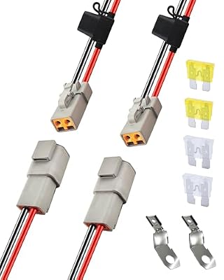 PLUXPAER 10 AWG 2 Pin DTP Connector with 20A 25A Fuses, 2 Way Automotive Waterproof Electrical Connectors, 10 Gauge Cable Wire Male and Female Quick Connect Harness for Car Truck Boat LED-2 Pack