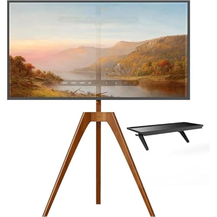 PUTORSEN Premium Wood Easel TV Stand, Adjustable TV Tripod Stand for 45-65 Inch LED LCD Screen, with Top TV Shelf and Magnetic Concealed Cable Management, Max Load 88lbs, Walnut