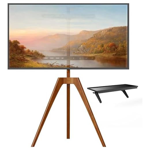 PUTORSEN TV Ständer im Staffelei Design für TV 45-65 Zoll, TV Stativ Buchenholz mit Medienablage, 45 Grad schwenkbar, max. VESA 400 x 400 mm und Belastung bis 40KG