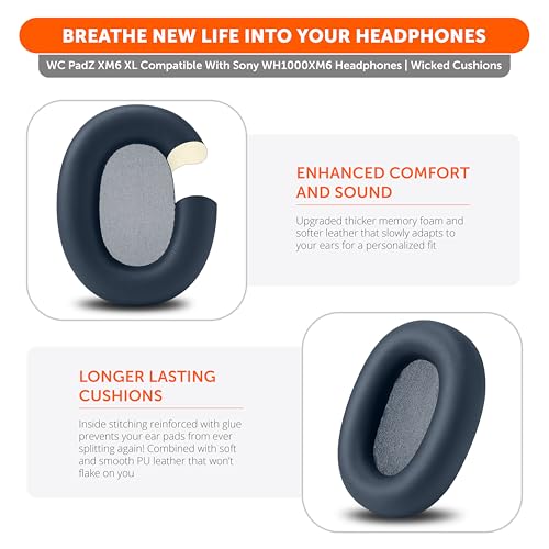Image of WC PadZ XM6 XL - Extra Large Replacement Ear Pads Compatible with Sony WH-1000XM6 by Wicked Cushions | Bigger Ear Opening, Enhanced Comfort & Sound Isolation | Midnight Blue