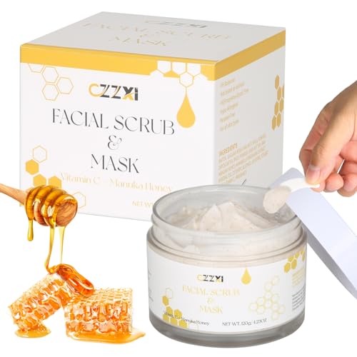 Face Scrub & Facial Exfoliator with Manuka Honey Vitamin C & Niacinamide Face Mask – Gentle Exfoliator for Reduces Dry Skin, Acne, Blackheads, Pore Size 4.23oz