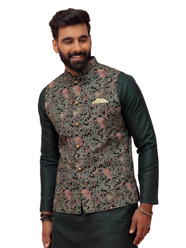 Image of KISAH Men's Jacket - Printed Cotton Blend - Indian Wedding Outfit for Men - Ideal for Weddings and Festivals