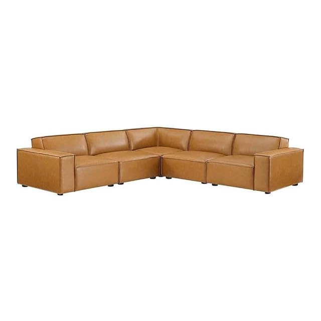 Modway Restore Vegan Leather Sectional 5-Seater Sofa in Tan