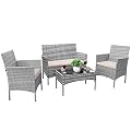 Devoko 4 Pieces Patio Porch Furniture Sets PE Rattan Wicker Chairs Beige Cushion with Table Outdoor Garden Patio Furniture Sets (Grey)