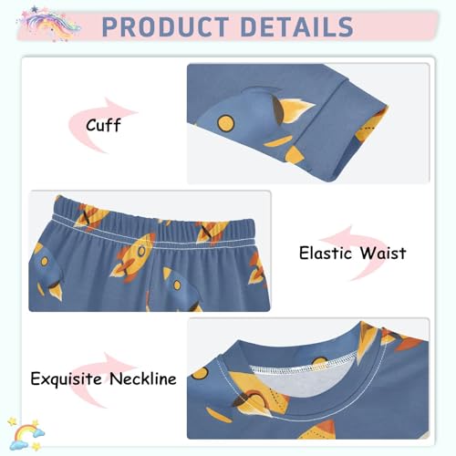 Cartoon Pajamas Set Rocket Ship Pattern Long Sleeve PJs Cotton Jammies Sleepwear Top and Pants Multicolor4