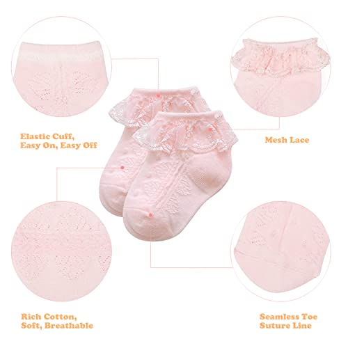 Durio Baby Ruffle Socks Baby Girl Socks Super Soft Lace Socks For Baby Girls Cute Baby Girl Ruffle Socks Aa White & Ivory & Pink 3-12 Months #TOP2