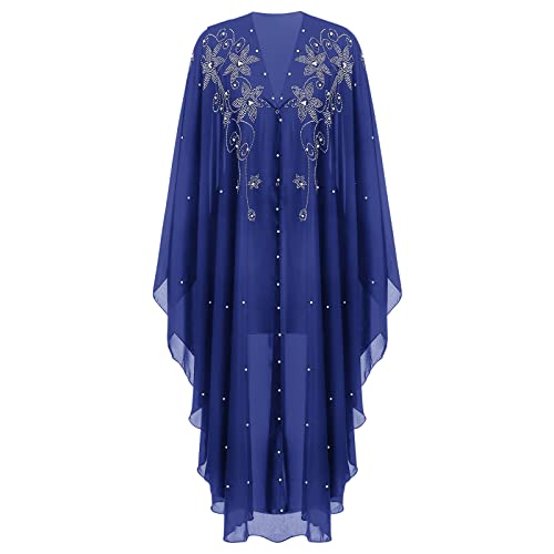 Image of OBEEII Muslim Dress for Women Loose Batwing Sleeved Hooded Beaded Embroidery Long Abaya Dress Kaftan Abayas Islamic Robe