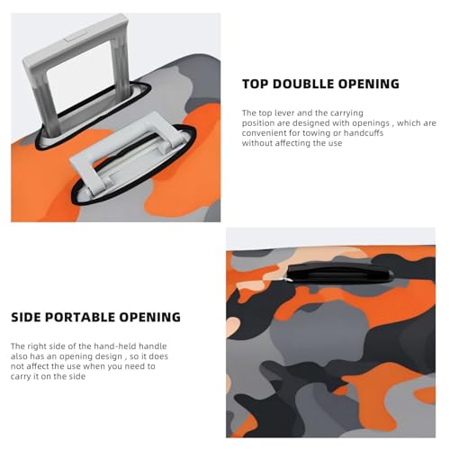 Orange Grey Camo Camouflage Travel Luggage Cover Elastic Suitcase Covers Washable Anti Scratch Luggage Dust Covers Protector, Fits 29-32 inch Luggage, XL4