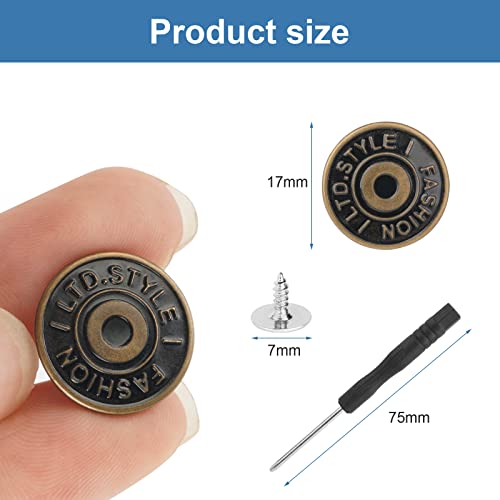 Miniatura 2 de Vicloon Botones Para Jeans,12 Pcs Botones Desmontables Vaqueros Con Destornillador,17mm Botón De Ajuste Para Jeans,Botones De Pantalón De Metal Con Remaches Roscados Para Reparar Pantalones,Diy,Ropa