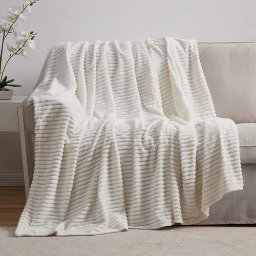 Image of Nestl White Throw Blanket for Couch - Cozy Warm Fuzzy Blankets for Women, Set of 2 Small Fleece Throws for Girls - Off White, 50 x 60 Inches