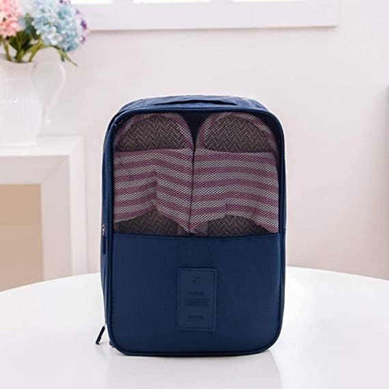 3 Pair of Shoes Bags for Travel Waterproof Portable Organizer Storage Travel Essentials Packing Cubes for Travel and Daily Use with Zipper (Dark Blue)