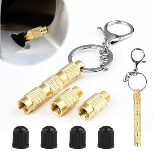 Universal Tire Deflator, 4 in 1 Brass Air Down Tire Deflator Offroad Accessories, Portable Valve Stem Tyre Pressure Relief for Bike Motor Offroad Vehicle Car SUV Truck (Four Parts Combination Pack)