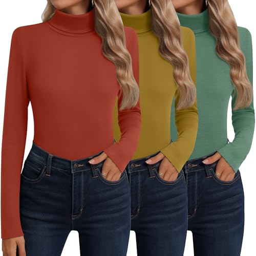 Neer 3 Pack Cotton Women's Turtleneck Long Sleeve Tops Thermal Underwear Base Layer Fall Winter Shirts Sweater