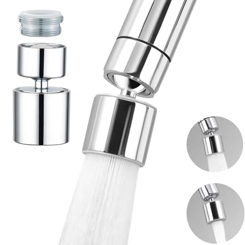 WOLYKIER Aireador de grifo, aireador giratorio de 360° para fregadero de cocina, cromado, cabezal de grifo rociador de doble función, pieza de repuesto de grifo rosca hembra de 55/64 pulgadas (cromo1)
