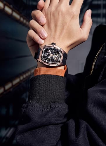 Image of ALIX AL2923 Men's Unique Design Automatic Movement Popular Style Silicone Strap Chronograph Skeleton Watch
