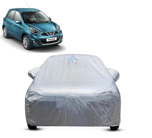 Image of Y3H 100% Waterproof Car Cover Compatible with Nissan Micra (Model : 2010 Onwards) Custom Fit Body Covers with Mirror Pockets | Color : Metalic Silver