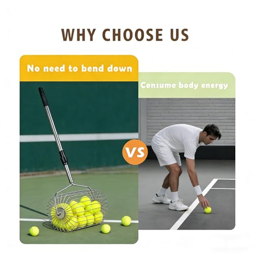 Voodans Stainless Steel Tennis Ball Picker Upper Adjustable Cylinder Hopper with Hangable Handle, Portable Tennis Ball Collector and Basket for Easy Pickup and Training, Holds 60+ Balls by Voodans - Used condition - Image 2