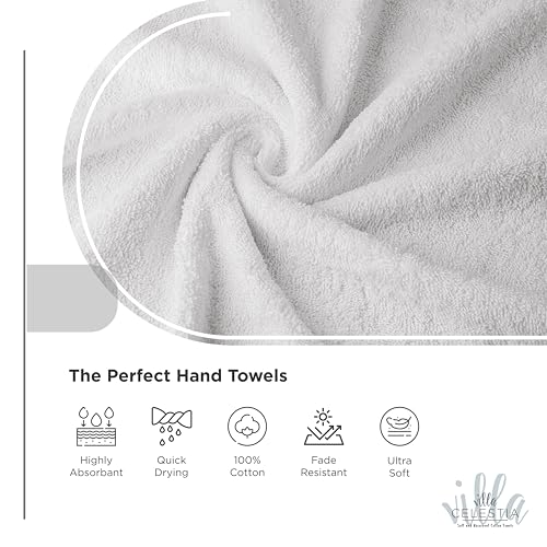 Image of 100% Cotton Hand Towel Set of 2, (16 x 28 inches) Sustainable, Soft, Highly Absorbent, Quick Drying, Combed Cotton Hand Towels Pack of 2 Ideal for Hotels, Spa, Bathroom, Dorm, White