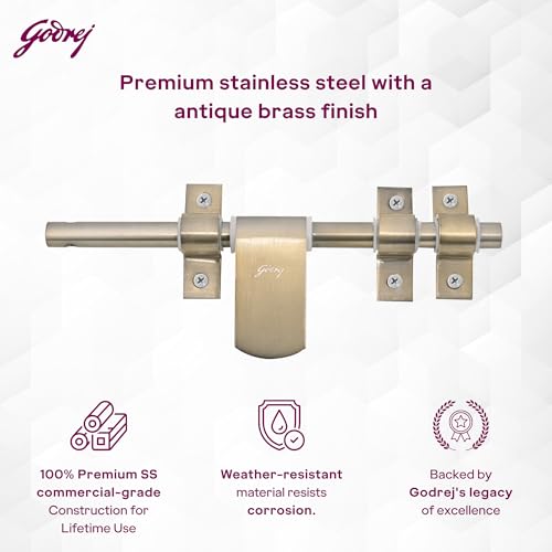 Image of Godrej Door Fittings | Baby Latch Aldrop for Main Door (8 inch, Antique Brass Finish) | Lock for Left or Right Handed Doors | Aldrops for Kids Room, Bathroom, Indoor Rooms | Size 200 x 12 mm