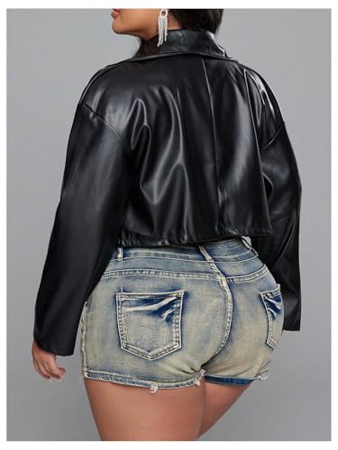 Women's Plus Size Faux Leather Jacket Full Zip Long Sleeve Bomber Outerwear Crop Motorcycle Biker Coat2