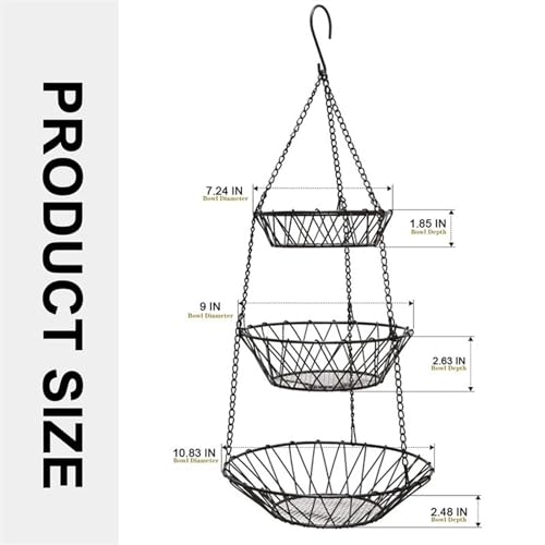Frutero de cocina rústico con cesta colgante de 3 capas para verduras y frutas 3