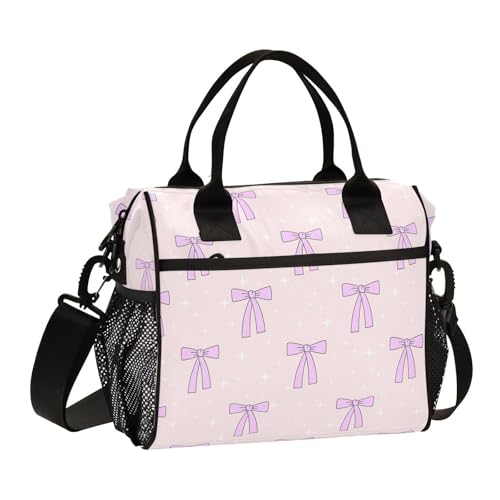 Aslsiy Insulated Kids Lunch Bag Lovely Bows Star Pink Lunch Bags for Girls Boys Reusable Tote Bag for Women M