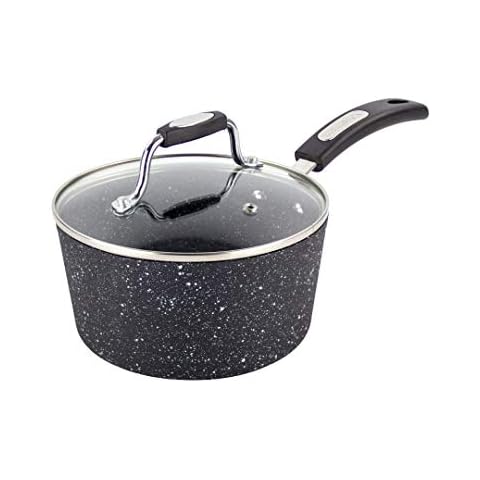 Scoville Neverstick 18cm Saucepan - Non-Stick, Anti-Scratch, Soft Touch Handle, Medium Cooking Pot with Vented Glass Lid, Black Cover