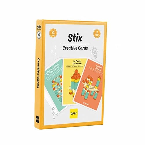 OPPI - Tarjetas Creativas, Accesorio para el Juego Educativo Stix, 3 Niveles de dificultad – 24 Cartas – 2-12 años