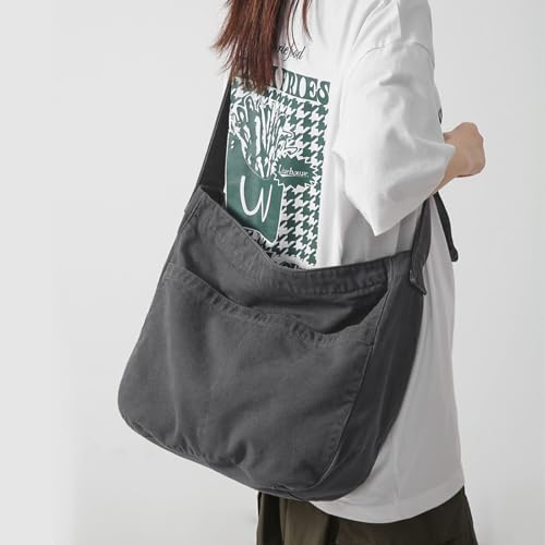 X SIM FITNESSX Unisex torba na ramię Canvas Oxford torba na ramię damska torba na zakupy modna torba materiałowa na co dzień/do biura/szkoły/podróży, szary, 38x20x37 cm, Retro