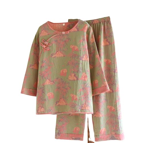 Pijama japonés de algodón mujer: ropa de dormir manga larga dos piezas 4