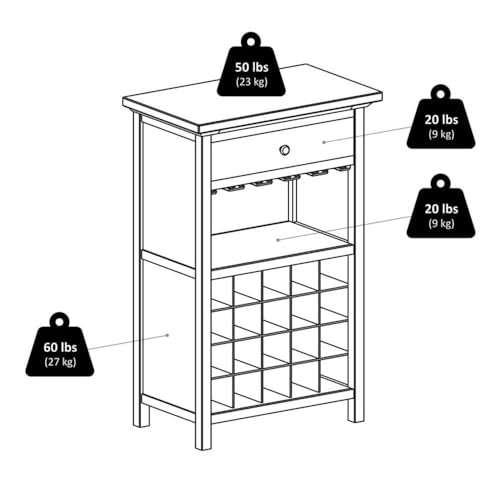 Pemberly Row PR-5475 20-Bottle Transitional Solid Wood Wine Cabinet In Antique Walnut thumb #9