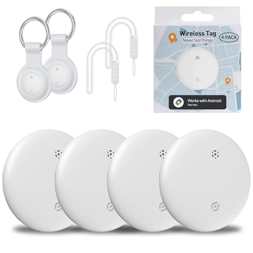 Air Tracker Tags-4 Pack for Android, Item Locator Key Finder Works with Find Hub App, Luggage Tracker for Keys, Wallet, Suitcase, IP67 Waterproof, Compatible with Android Phone
