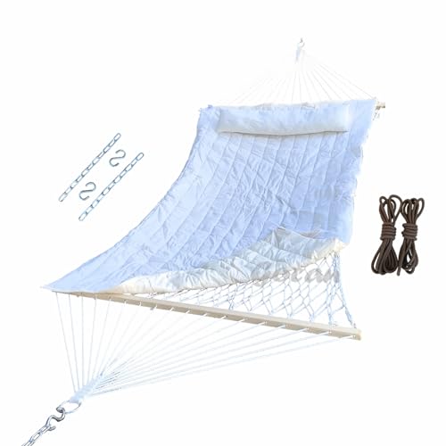 Image of GOCAN Mesh Hammock,Cotton Rope hammocks with Pad Chains Hooks Tree Straps fit Stands from 9' to 15' for Outside Indoor Patio Yard
