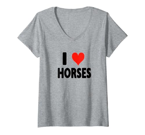 Donna I Love Horses - Heart Farm Farmer Cowboy Cowgirl Rodeo Carino Maglietta con Collo a V