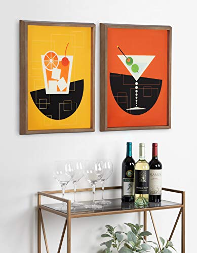Kate And Laurel Blake Martini Framed Printed Glass Art By Amber Leaders Designs, 16X20 Dark Gold, Chic Mid-Century Modern Decor #TOP1