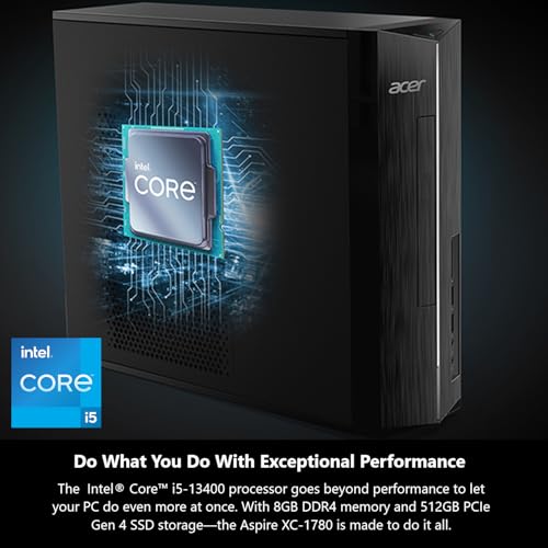 Image of acer Aspire XC-1780-UA91 Desktop | Intel Core i5-13400 10-Core Processor (Up to 4.6GHz) | 8GB 3200MHz DDR4 RAM | 512GB PCIe Gen 4 SSD | SD Card Reader | Intel Wi-Fi 6E AX211 | Windows 11 Home