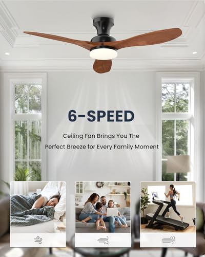 Leah-52-Solid-Wood-Ceiling-Fan-with-Light-Remote-Control-Flush-Mount-3-Blades-6-speed-Ceiling-Fan-Fixture-Low-Profile-for-Kitchen-Bedroom-Living-Room-Indoor-Walnut-Wood-Color-Black
