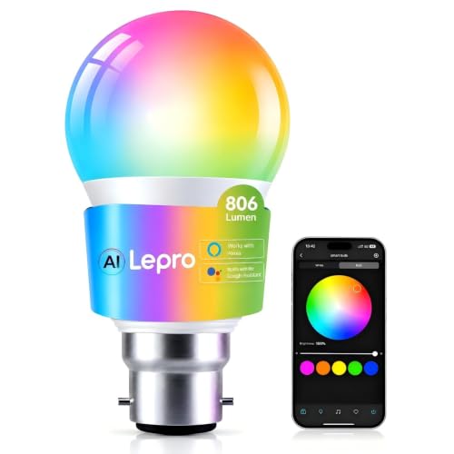 Lepro AI Smart Bulb, 8.5W B22 LED WiFi Bulb, 60W Equivalent, 806lm