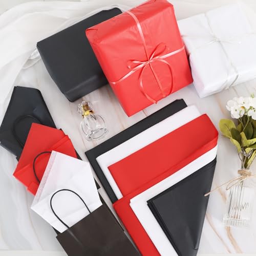 Image of BEISHIDA 90 Sheets Red Black White Tissue Paper Bulk, Halloween Wrapping Tissue Paper for Gift Bags, 14 x 20 Inch Gift Wrap for Halloween Graduation Birthday DIY Crafts Holiday Flowers