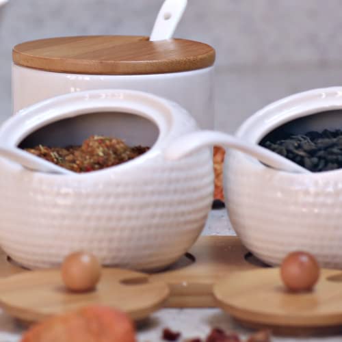Set Of 3 Condiment Jars With Lids And Spoons, Kitchen Canisters Set Of 3 With Tray, Condiment Container Seasoning Box, Ceramic Sugar Coffee Tea Spice Jars, Condiment Pots 6Oz/177Ml #TOP6