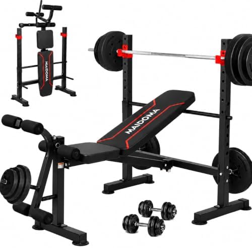 MAIDOMA Foldable 1500LBS Capacity 8 IN 1 Weight Bench Set with Le...