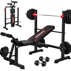MAIDOMA Foldable 1500LBS Capacity 8 IN 1 Weight Bench Set with Leg Extension/Squat Rack/Preacher Curl, Adjustable Bench Press for Home Gym Full Body Workout (US Stock)