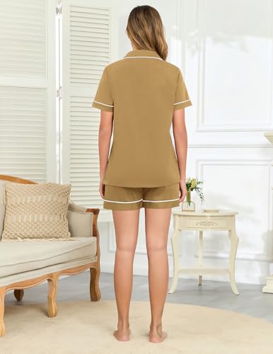 Image of Veseacky 100% Cotton Pajamas for Women Set Short Sleeve Button Down Sleepwear Soft 2 Piece Summer Pjs Lounge Sets S-XXL
