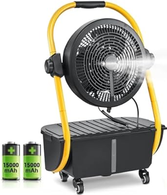 Geek Aire 30000mAh Battery Operated Misting Fan, Rechargeable Outdoor Floor Fan with 2.9 Gal Water Tank, Powered Waterproof Long-Lasting Battery Run for Patio, Garden, Lawn, Camping Gear Accessories