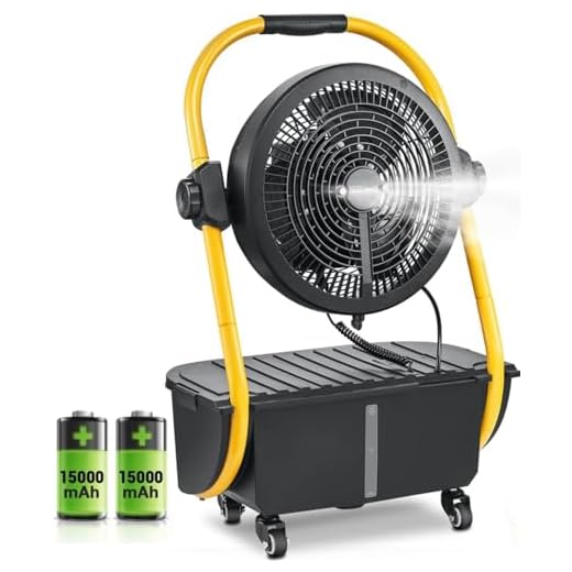 Geek Aire Battery Operated Misting Fan, Rechargeable Outdoor Floor Fan with 2.9 Gal Water Tank, 15000mAh Powered Waterproof Durable Battery Run for Patio, Camping Gear Accessories - 12 Inch